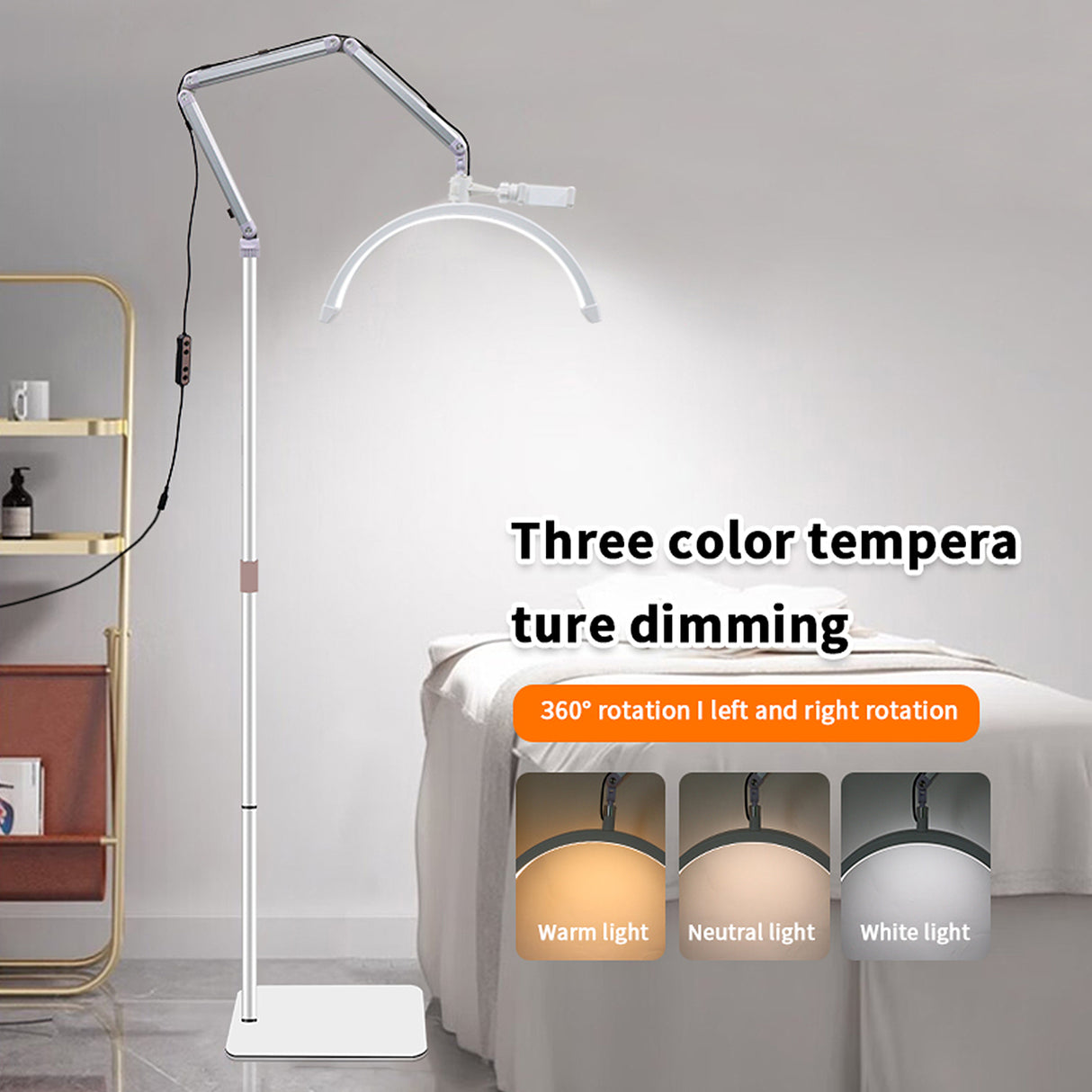 LED Halbmond Beauty Light Farbtemperatur 3000K-6000K Schwenkbar stabile Stand & Telefonhalterung