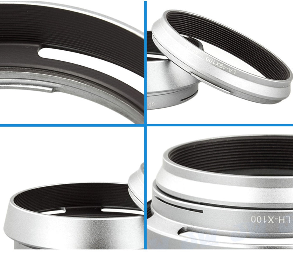 Gegenlichtblende mit Adapterring für FUJI X100 Serie ersetzt LH-X100 Silber