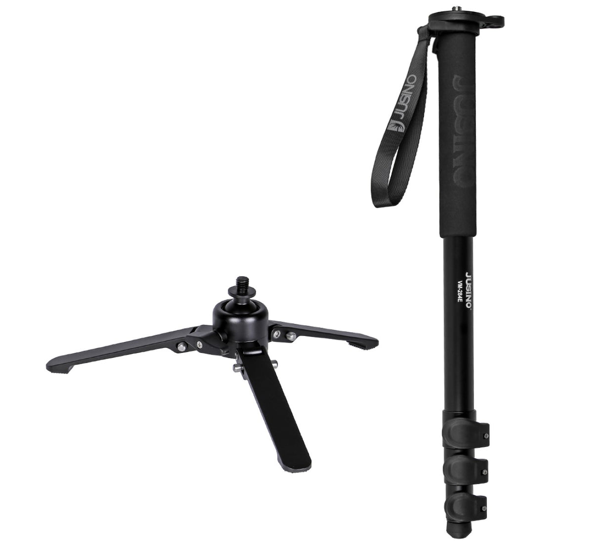 JUSINO Monopod mit abnehmbarem Fuß Tischstativ Schnellspann-Clips bis 164cm 10kg VM-284E