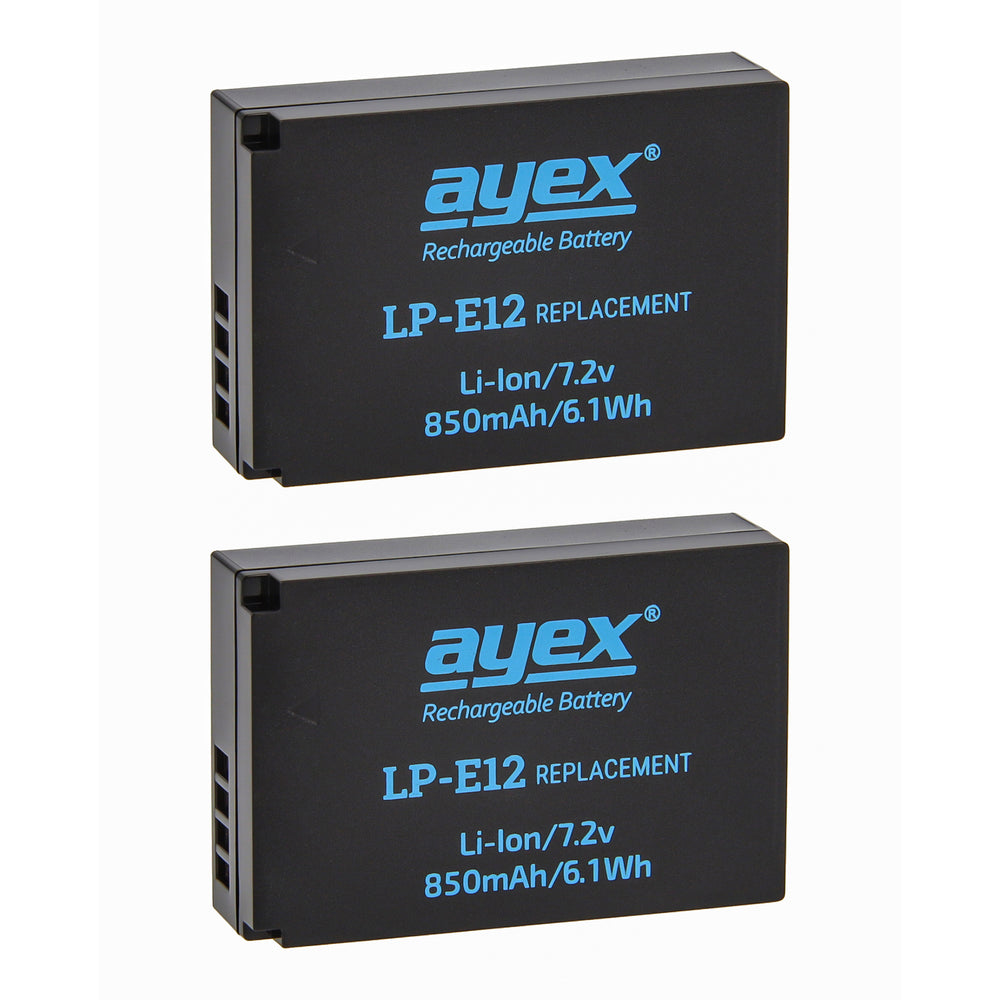 ayex Power Set mit 2x LP-E12 Akku für Canon + 1x USB Dual Ladegerät zB EOS M M200