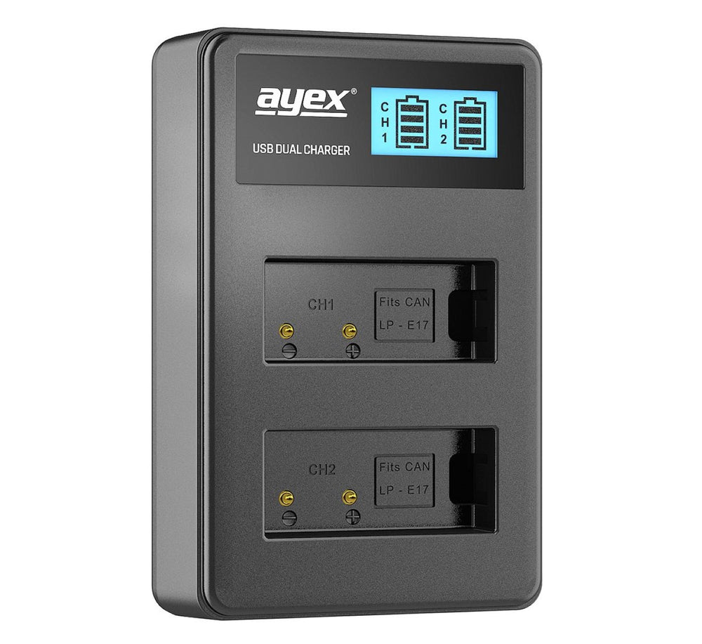 ayex Power Set mit 2x LP-E17 Akku + 1x USB Dual Ladegerät für Canon EOS 800D 760D 200D 77D M6