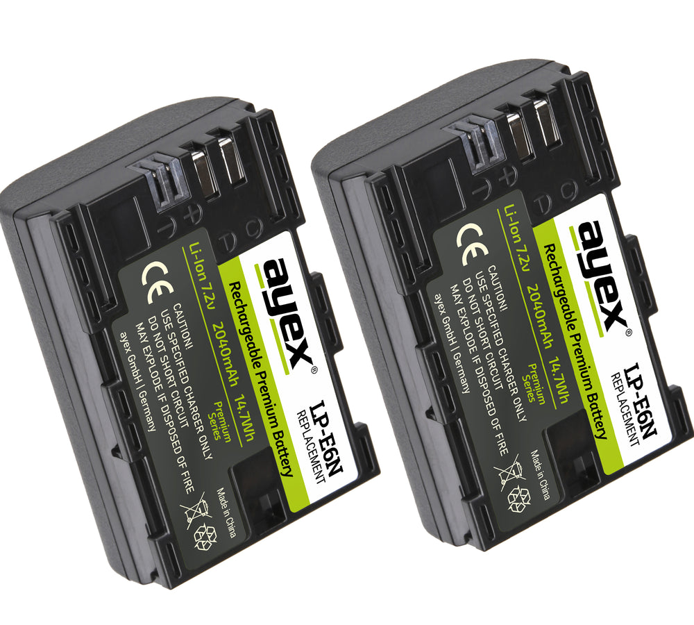 ayex Power Set mit 2x LP-E6N Akku + USB-Ladegerät inkl. Kfz-Ladekabel für zB Canon EOS R 90D