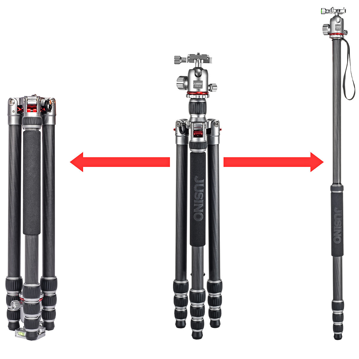 JUSINO Leichtes Karbon Tripod Monopod mit Kugelkopf bis 160cm 12kg FGS-30 TK-254C