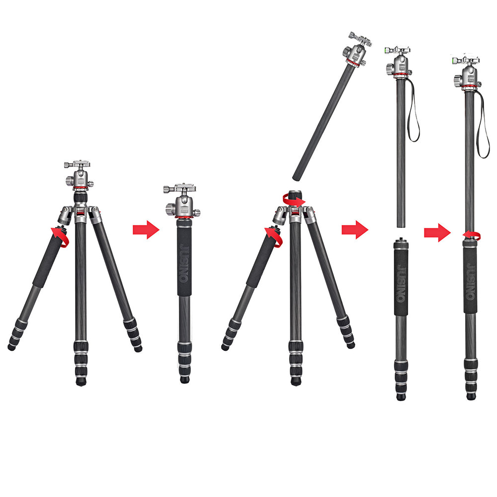 JUSINO Leichtes Karbon Tripod Monopod mit Kugelkopf bis 160cm 12kg FGS-30 TK-254C