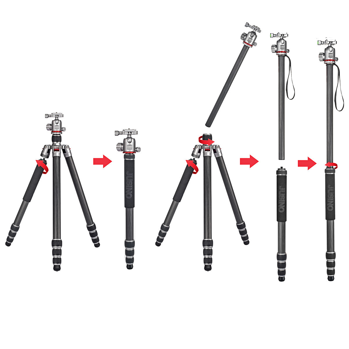 JUSINO Leichtes Karbon Tripod Monopod mit Kugelkopf bis 160cm 12kg FGS-30 TK-254C