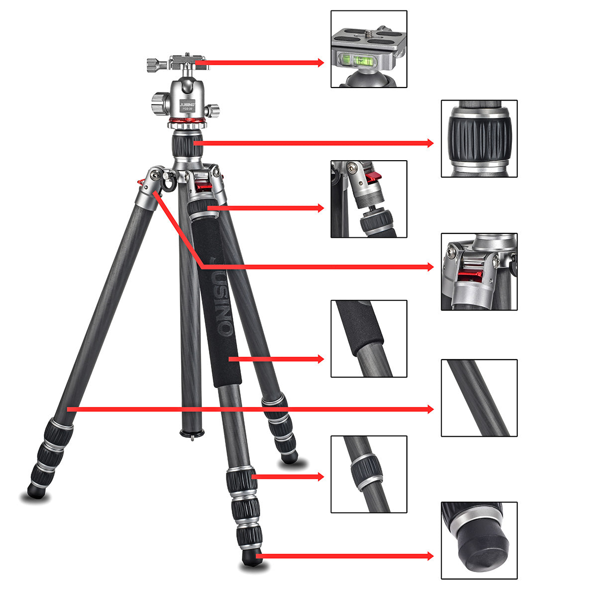 JUSINO Leichtes Karbon Tripod Monopod mit Kugelkopf bis 160cm 12kg FGS-30 TK-254C
