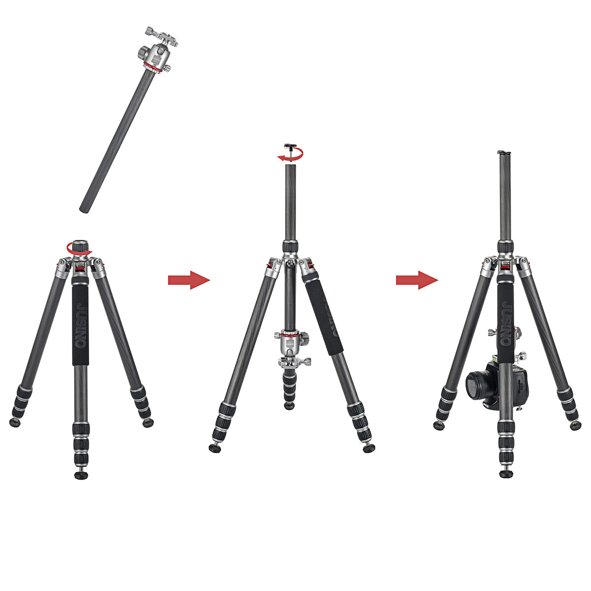 JUSINO Profi Traveller Karbon-Stativ Monopodfunktion bis 182cm 18kg + Kugelkopf FGS-41 TK-324C
