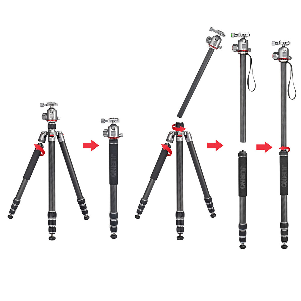 JUSINO Profi Traveller Karbon-Stativ Monopodfunktion bis 182cm 18kg + Kugelkopf FGS-41 TK-324C
