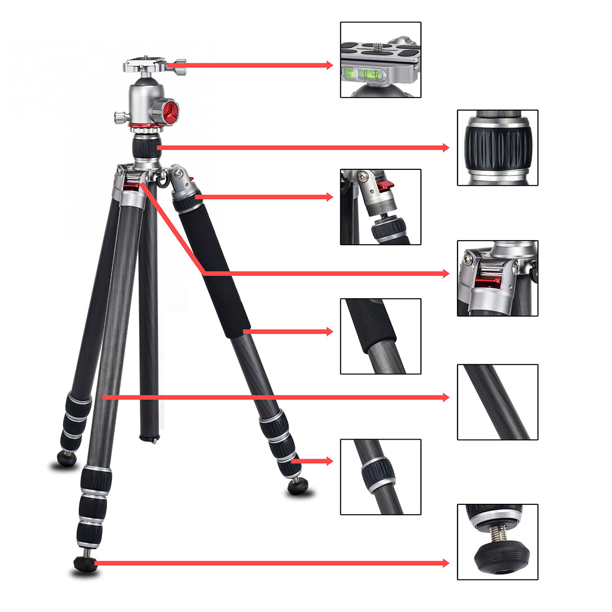 JUSINO Profi Traveller Karbon-Stativ Monopodfunktion bis 182cm 18kg + Kugelkopf FGS-41 TK-324C