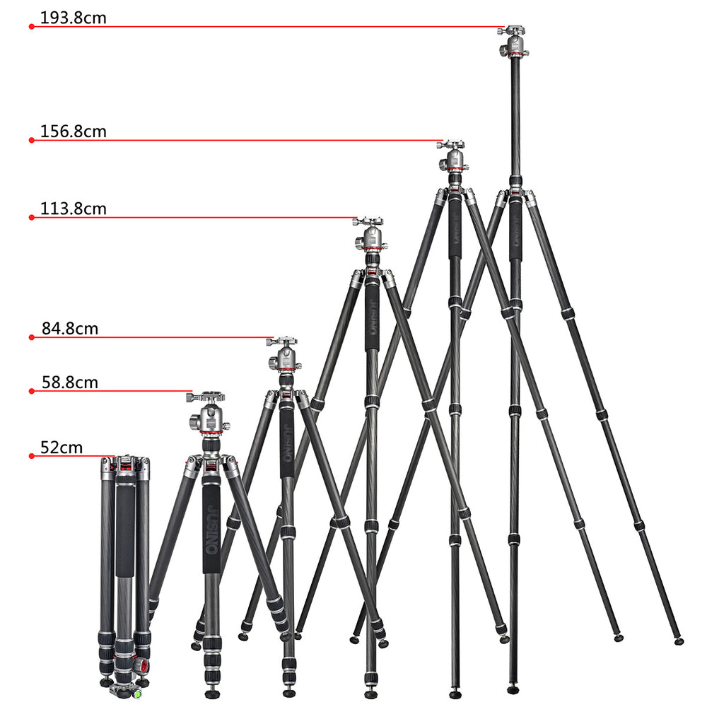 JUSINO Profi Traveller Karbon-Stativ Monopodfunktion bis 182cm 18kg + Kugelkopf FGS-41 TK-324C