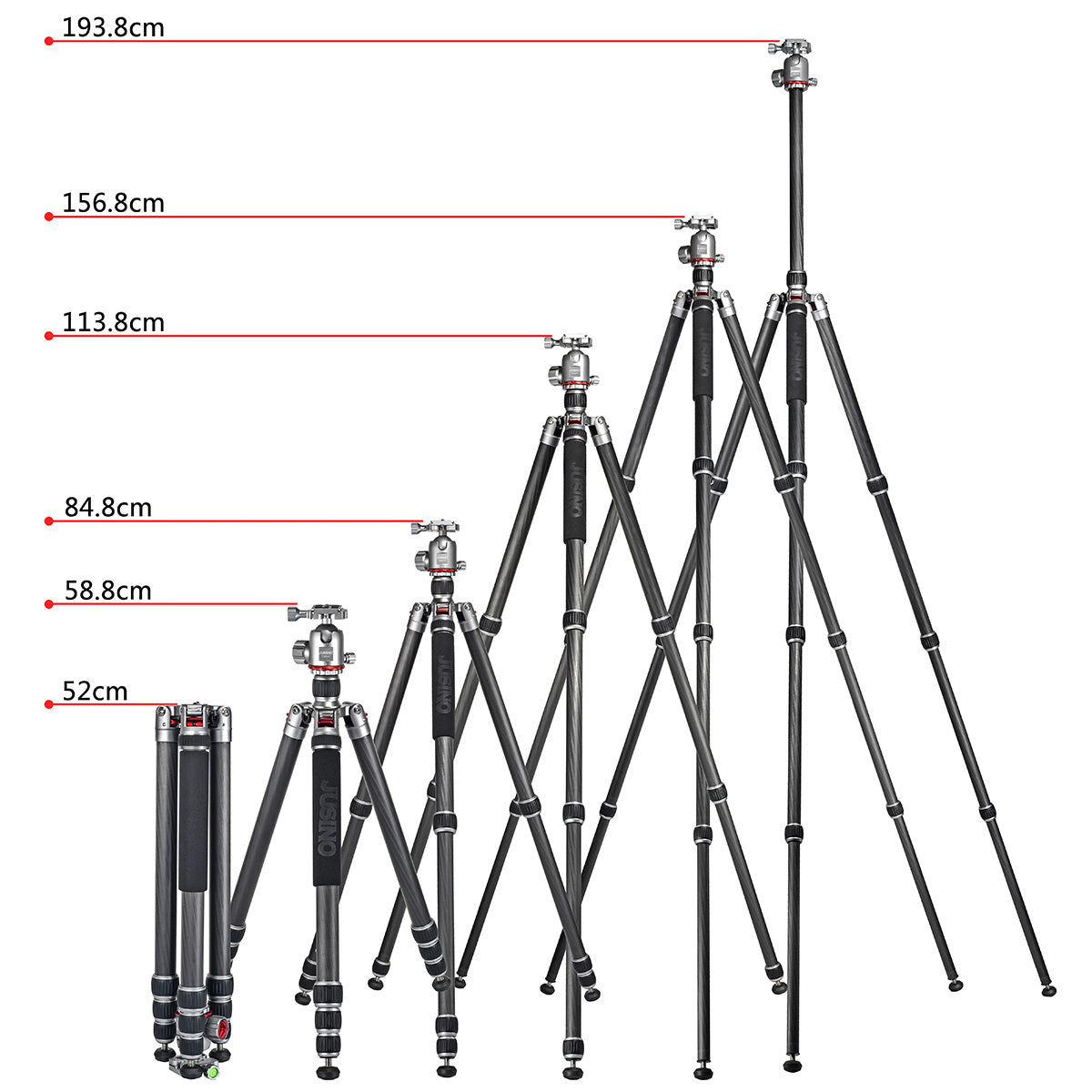 JUSINO Profi Traveller Karbon-Stativ Monopodfunktion bis 182cm 18kg + Kugelkopf FGS-41 TK-324C