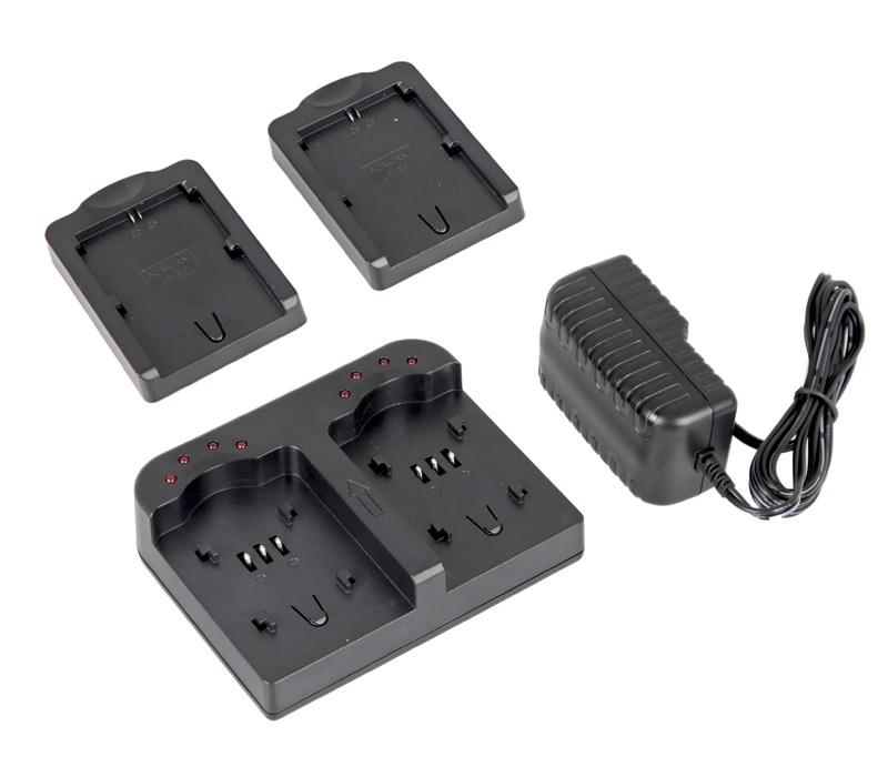 ayex Doppel-Ladegerät Twin Charger mit 2 Ladeschalen für Sony NP-F550, NP-FM50 Akkus