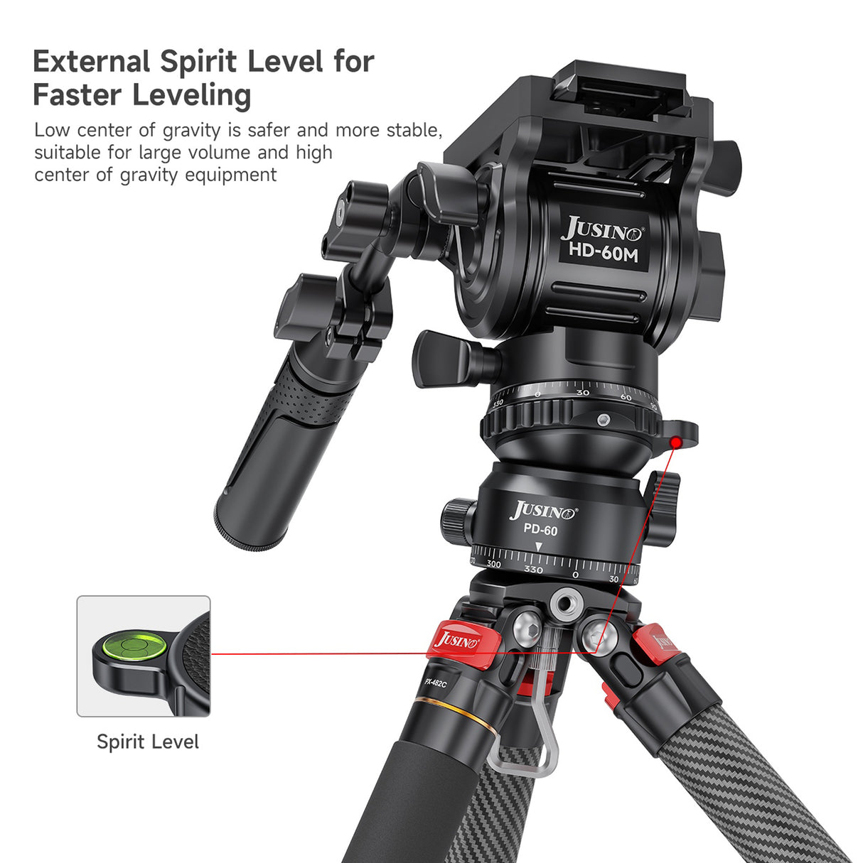 JUSINO Stativ-Nivellierbasis Neigekopf mit 360° Panorama-Funktion und ±15° Neigung PD-60