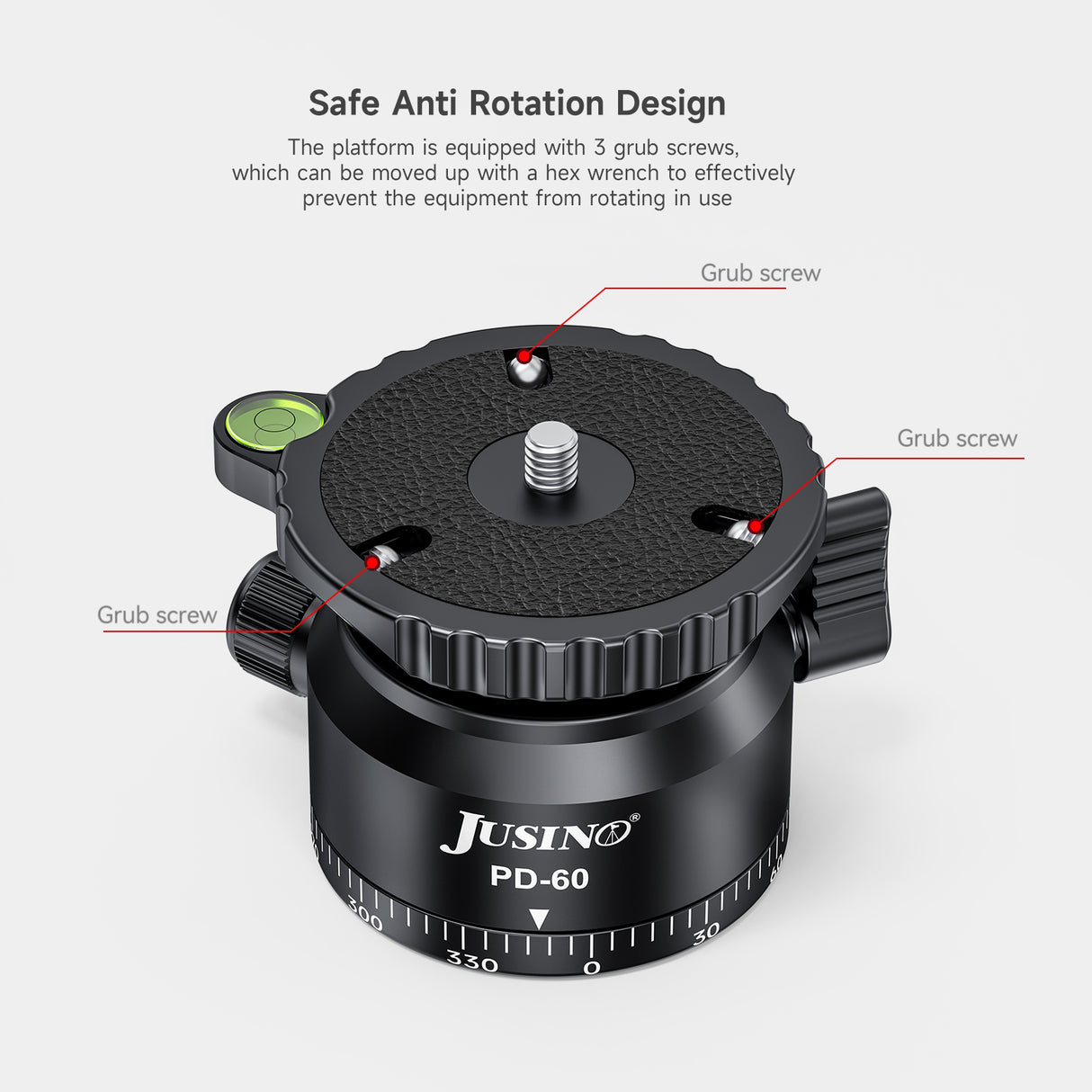 JUSINO Stativ-Nivellierbasis Neigekopf mit 360° Panorama-Funktion und ±15° Neigung PD-60