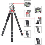 JUSINO Leichtes Karbon Fotostativ mit Kugelkopf Stativ bis 130cm 15kg AF-284C FGS-36