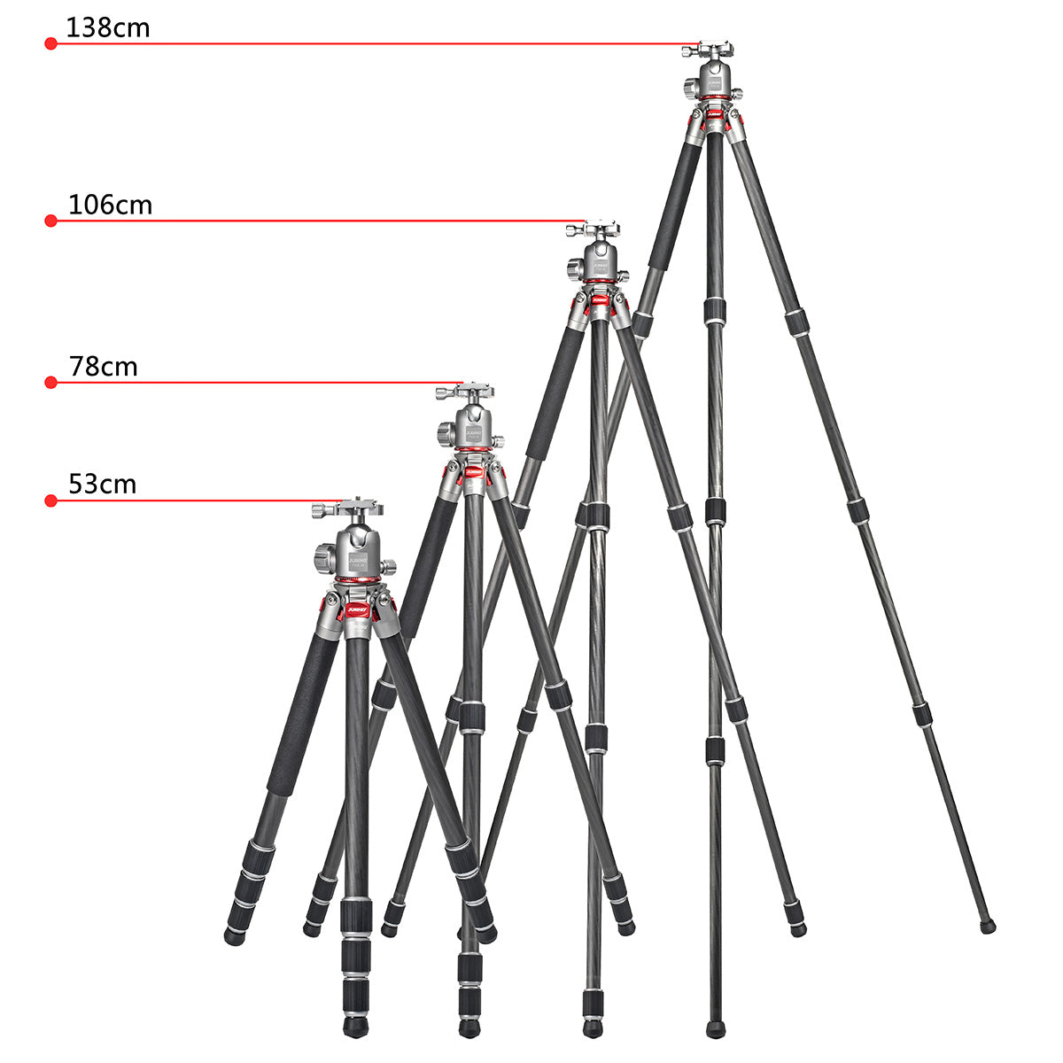 JUSINO Leichtes Karbon Fotostativ mit Kugelkopf Stativ bis 130cm 15kg AF-284C FGS-36