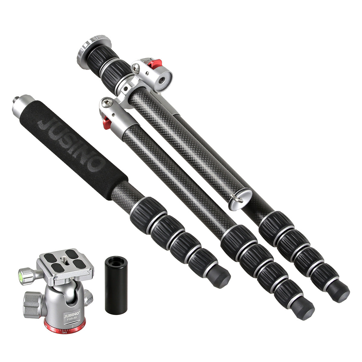 JUSINO Vielseitiges Karbon Tripod mit Monopod-Funktion bis 158cm 8kg + Kugelkopf TK-2535C FGS-30